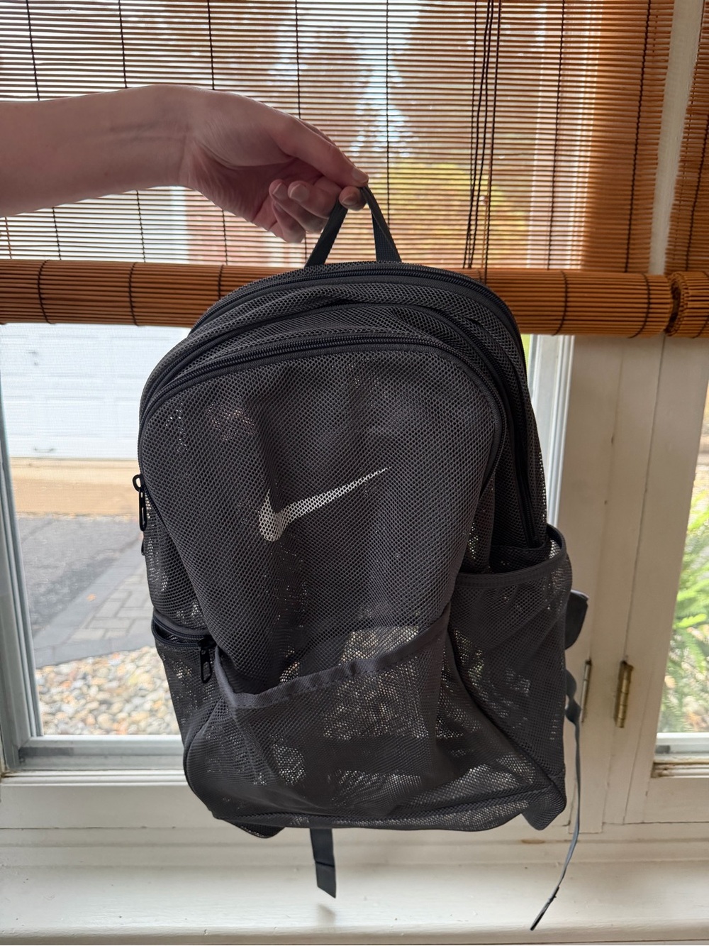 Nike Gray Mesh Backpack with White Swoosh